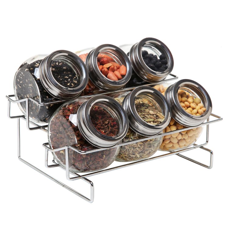 Freestanding Stainless Steel Spice Jar Rack Set